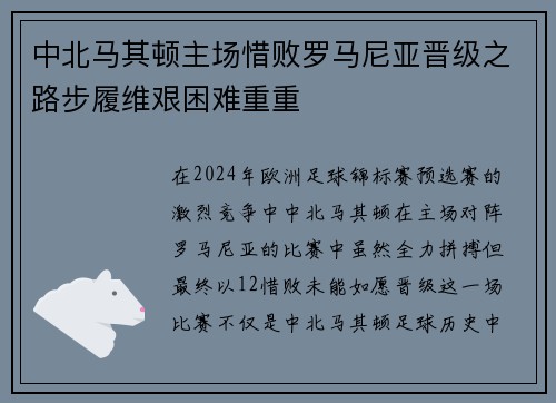 中北马其顿主场惜败罗马尼亚晋级之路步履维艰困难重重