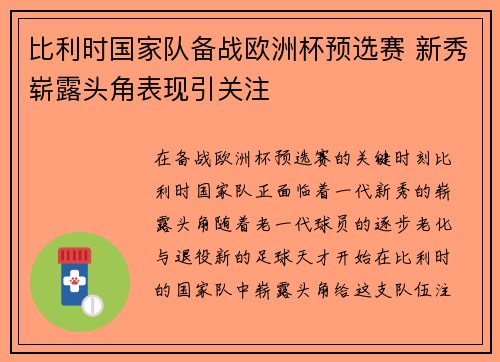比利时国家队备战欧洲杯预选赛 新秀崭露头角表现引关注
