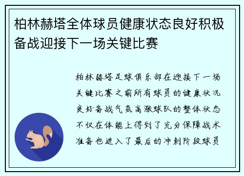 柏林赫塔全体球员健康状态良好积极备战迎接下一场关键比赛