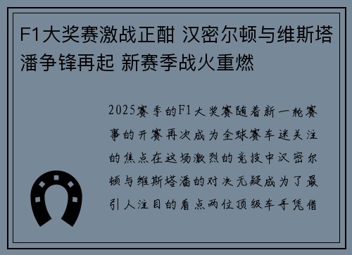 F1大奖赛激战正酣 汉密尔顿与维斯塔潘争锋再起 新赛季战火重燃